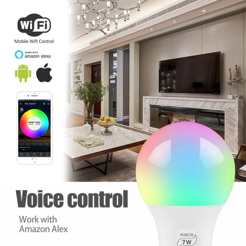 2pcs E27 AC100-240V WiFi Smart Light Bulb Dimmable Multicolor Wake-Up Lamps Compatible With Alexa And Google Assistant For Home