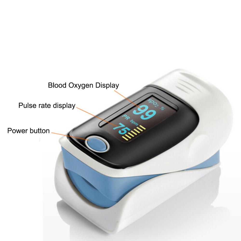 Portable Finger Pulse Oximeter Blood Oxygen Heart Rate SPO2 Meter Battery Powered Digital Fingertip Pulsoximeter for Home Use
