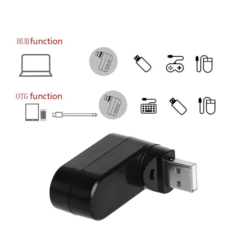 Hub Usb más barato giratorio de alta velocidad 3 puertos Mini USB HUB 2,0 adaptador divisor USB para Windows 2000/Windows ME