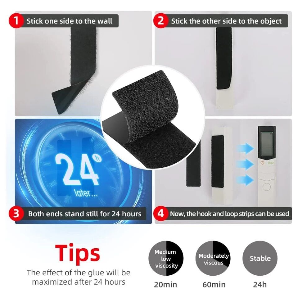 Hook & Loop Tape20-50mm Wide, Magic Sticker Tape, Double Sided Self Adhesive Tape For Picture Frames, Mosquito Nets, Carpets, DI