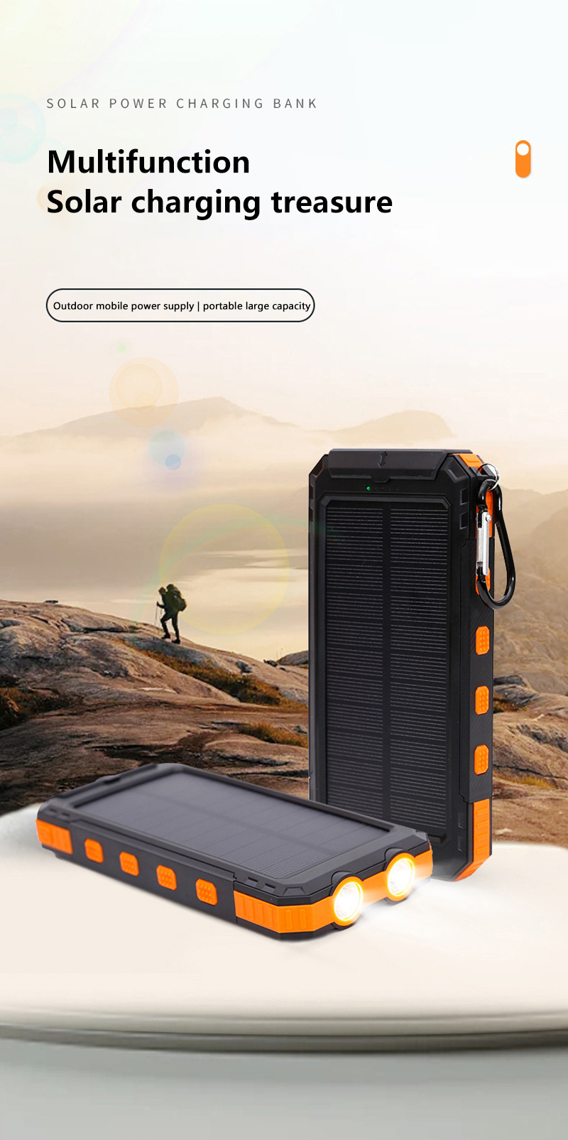 Outdoor zonne-energiebank Draagbare batterij met grote capaciteit Extern opladen Snel reizen Camping Mobiele telefoonoplader Waterdicht