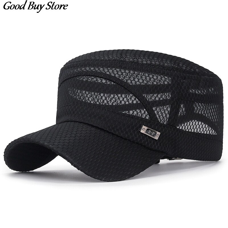 Verstelbare Outdoor Zon Hoeden Mesh Baseball Cap Casual Platte Ademende Hoed Mannen Snapback Mannelijke Zomer Gorras Streetwear Trucker Cap: E