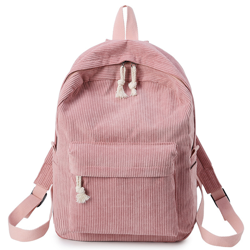 Preppy Style Soft Fabric Backpack Female Corduroy School Backpack For Teenage Girls Striped Backpack Women