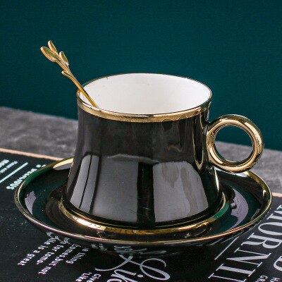 Skandynawska minimalistyczna zestaw filiżanek robić kawy złota granica wzmocniona porcelana trzyczęściowy kubek spodek łyżka kolor pudełko opakowanie CZY9001: czarny B