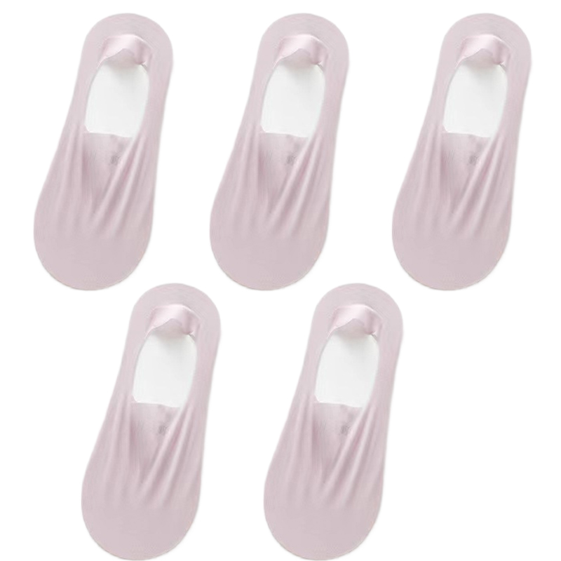 5Pairs Women Invisible Boat Socks Breathable Silicone Non-slip Ultra-thin Sock Slippers Elastic Ice Silk Low Sox: Dark Grey
