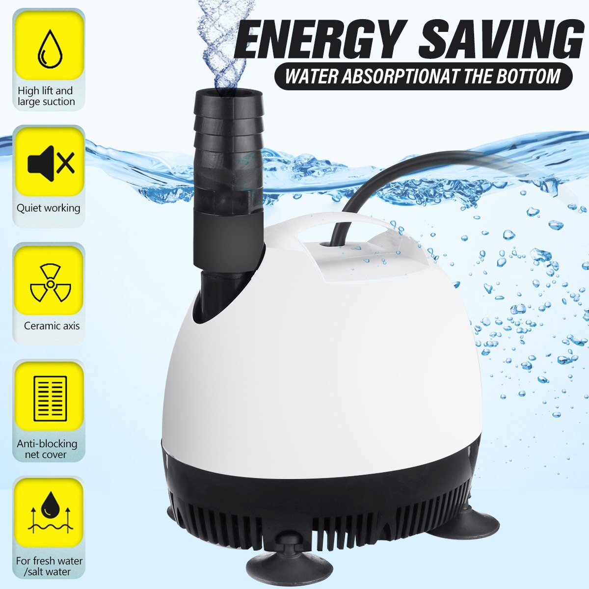 Water Pump Fish Tank Home Submersible Pump Bottom Suction Pump Water Change Energy Saving Waterfall Silent Fountain for Aquarium