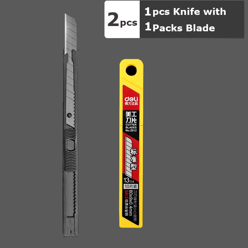 Deli Retractable Stationery Utility Knife Small Box Cutter Art Knife 9MM Blades,Auto Lock Carbon Steel Sharp нож School Supplies: 1Black 1Box Blades