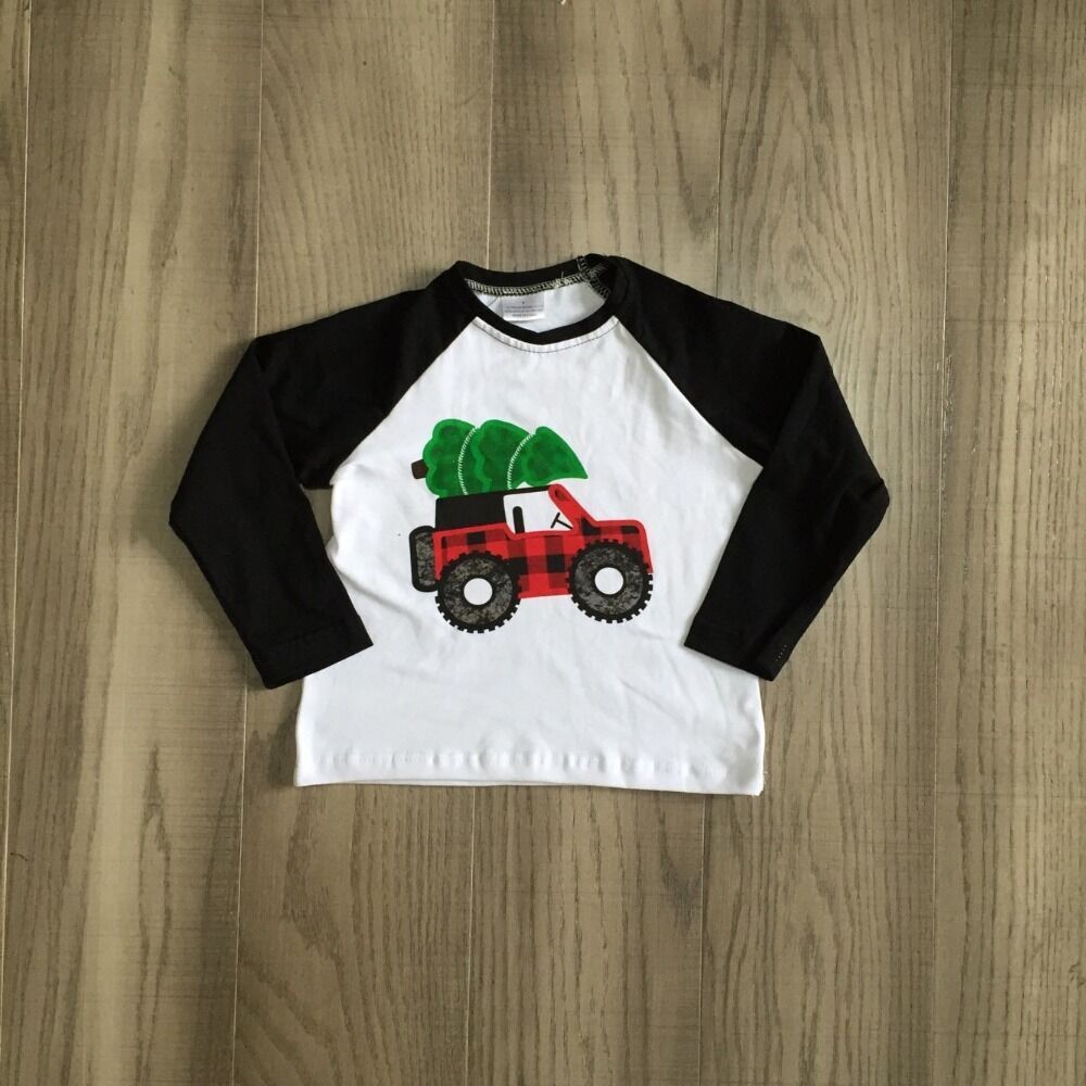 Girlymax inverno meninos árvore de natal carro raglan bebê manga longa topo