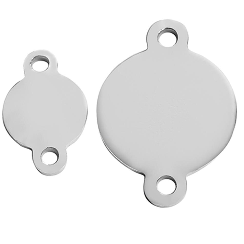 50 pçs pçs/lote encantos de aço inoxidável pingente círculo charme conector 2 buraco em branco tag pingentes para diy jóias fazendo atacado: Silver / 10x14.5mm