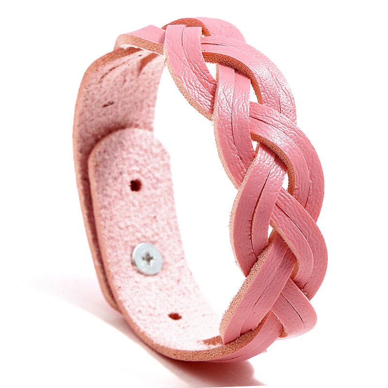 HXMENG-pulsera de cuero trenzado para niñas, brazalete de estilo coreano, versátil, sencillo: Pink