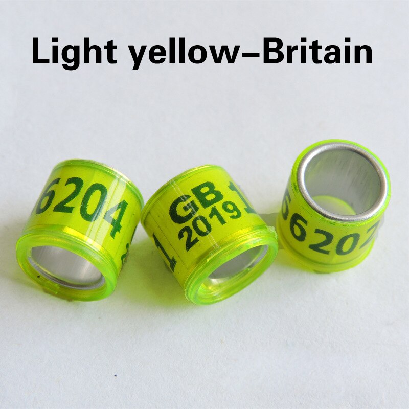 20PCS Bird Parrot Racing Pigeon Leg Foot Rings Digital Bird Foot Ring Supplies Accessories Durable Bird Training Tools: yellow UK