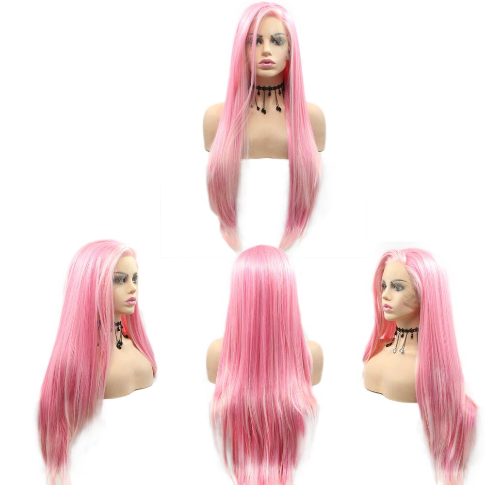 Peluca larga seda con encaje verde fluorescente para mujer, pelo Natural sin pegamento, resistente al calor