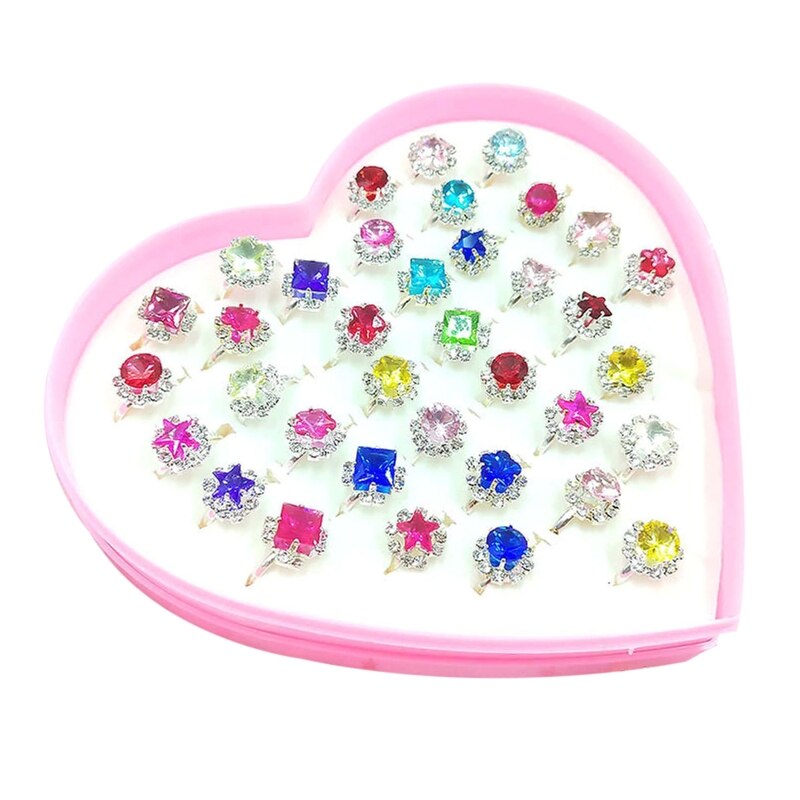 12/36 Pcs/Box Verstelbare Legering Baby Meisje Ringen Met Hart Vormige Showcase