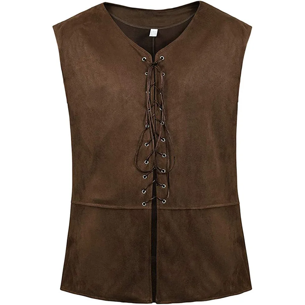 Steampunk Vikings Adult Pirate Vest Plus Size Men Costume Carnval Medieval Renaissance Gothic Sleeveless Vest: S / Brown