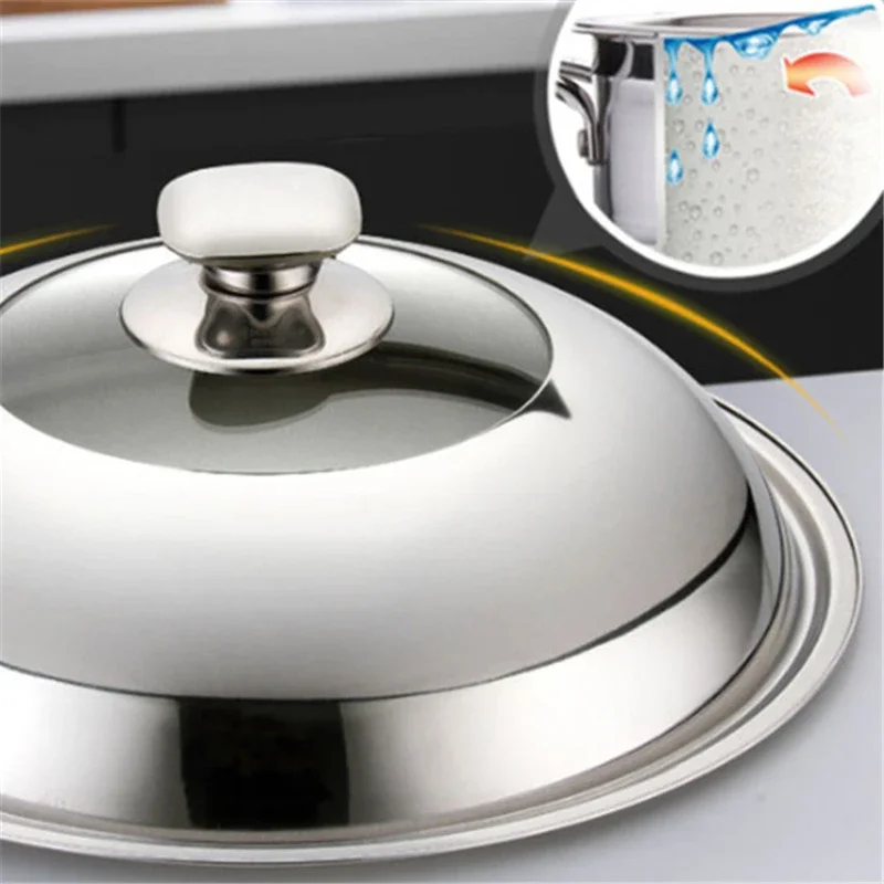Visible Cooking Wok Pan Lid Stainless Steel Universal Pan Cover Visible Replaced Lid for Frying Wok Pot Dome Wok Cover