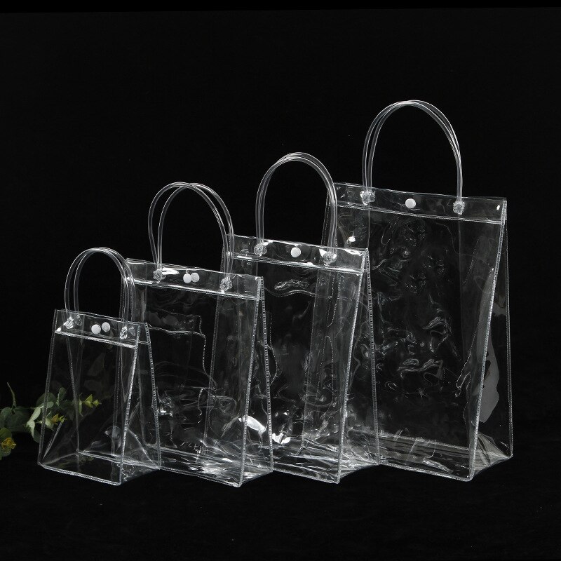10/20 stks/partij Transparant Zacht PVC Tote Verpakking Zakken met Handlus Doorzichtige Plastic Handtas Cosmetische Tas
