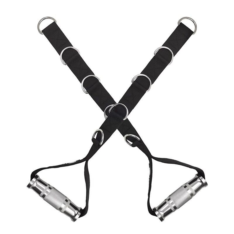 Adjustable Gym Handle with 5 D-Rings for Cable Machine Lifting Pulling Workout Anti-slip Stirrup Handle Triceps Bar Accessories: 5-ring-Metal Handle