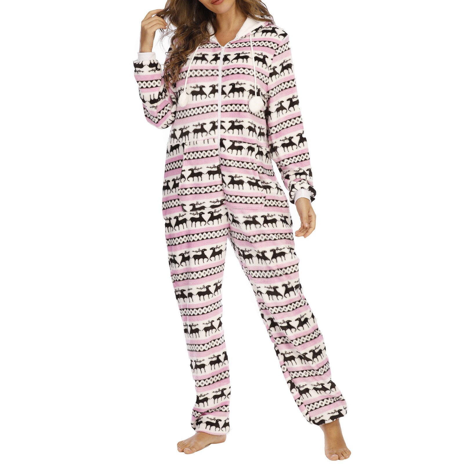 Pyjamas d'impression de noël femmes mignon body vêtements de nuit automne hiver flanelle polaire combinaison chaude vêtements de maison pour les femmes vêtements de nuit