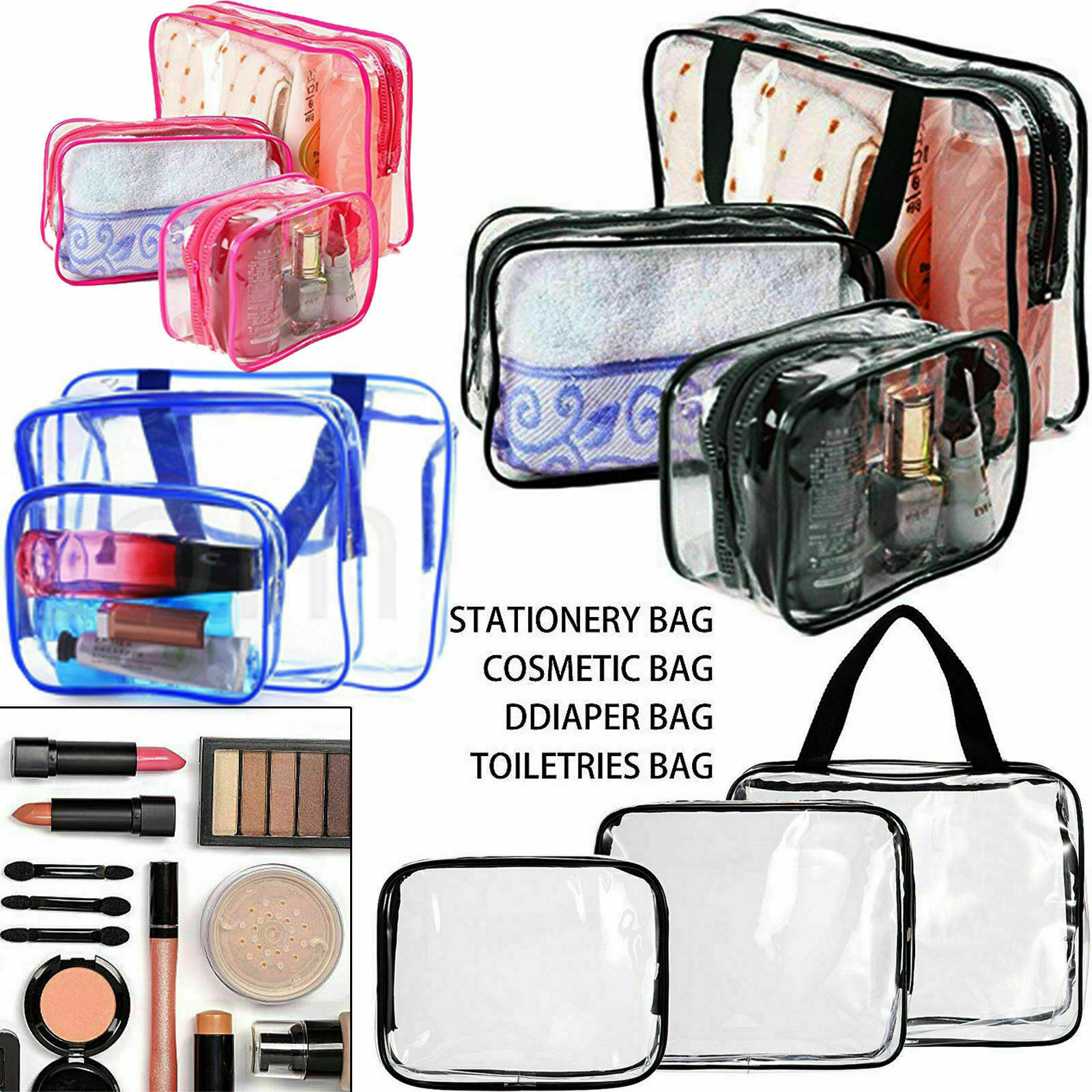 3PCS Transparant PVC Opbergzakken Draagbare Mode Reizen Cosmetische Make up Bag Clear Transparante Toilettas Waterdichte Tas