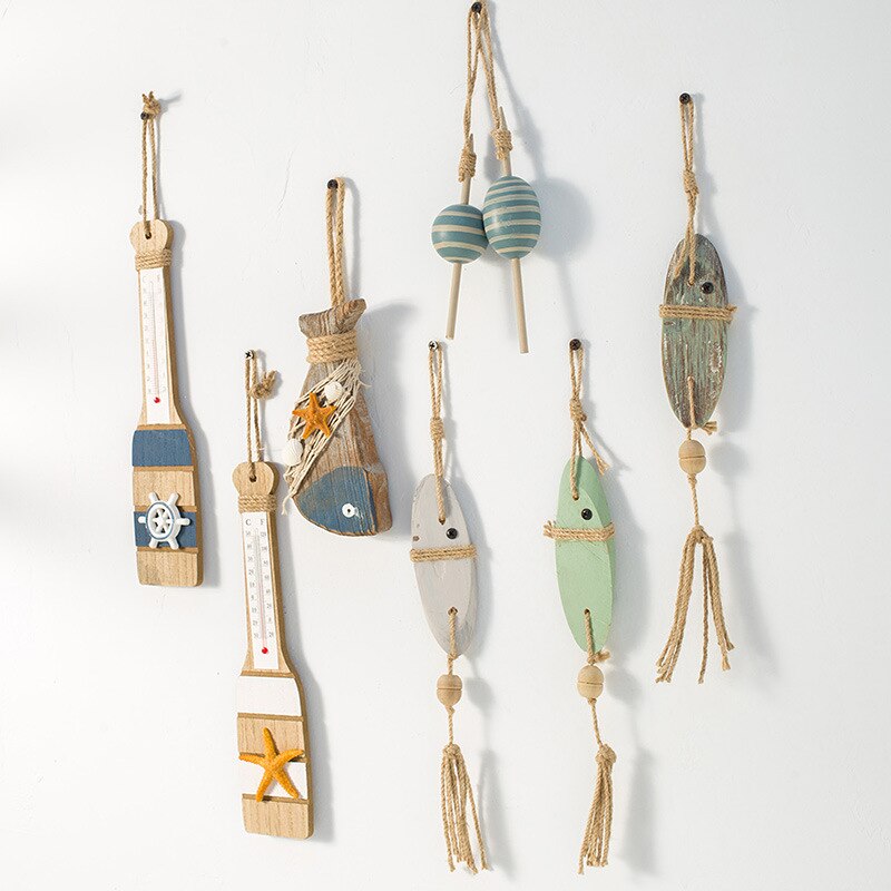 Colgante de estilo mediterráneo de peces de madera, arte de pared, artesanías Vintage, decoración del hogar, accesorios de adorno de tema náutico