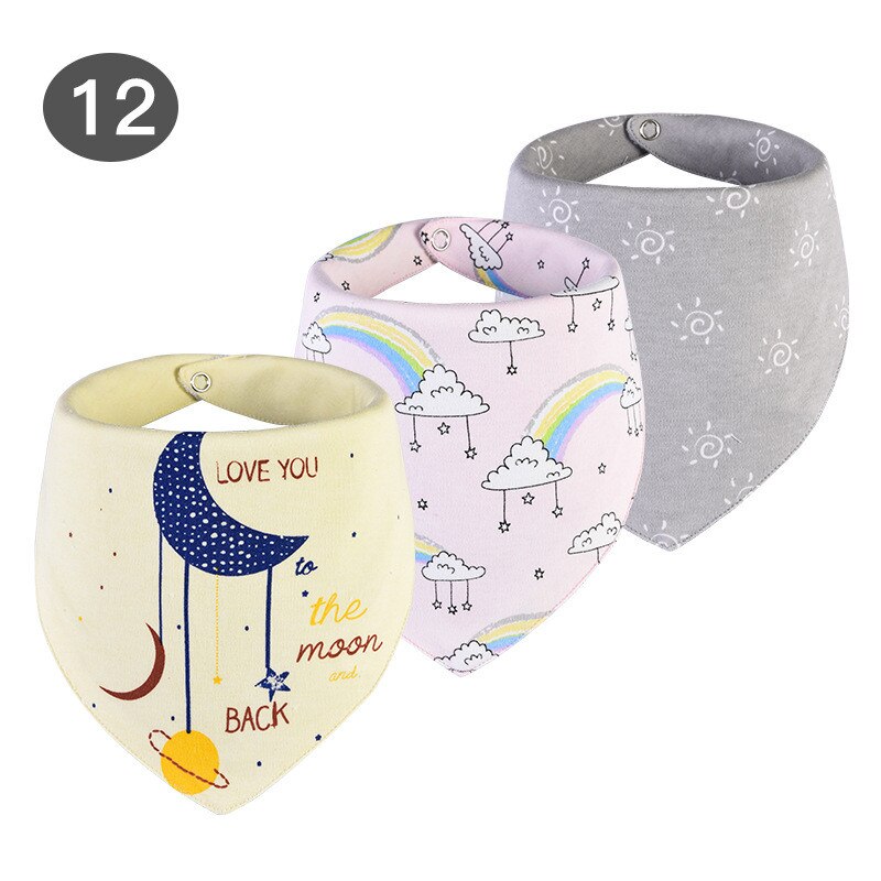 Slabbers Waterdicht voor 0-2 Jaar Oud 3 stuks/set Katoen Bandana Accessoires 3 lagen Cartoon Print Baby Driehoek handdoek: 12