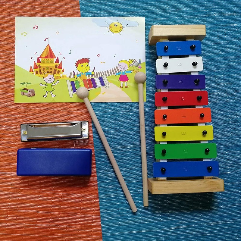 -Wooden 8-Key Xylophone for Kids Accurately Tuned Glockenspiel Colorful Keys with Engraved Notes: Default Title