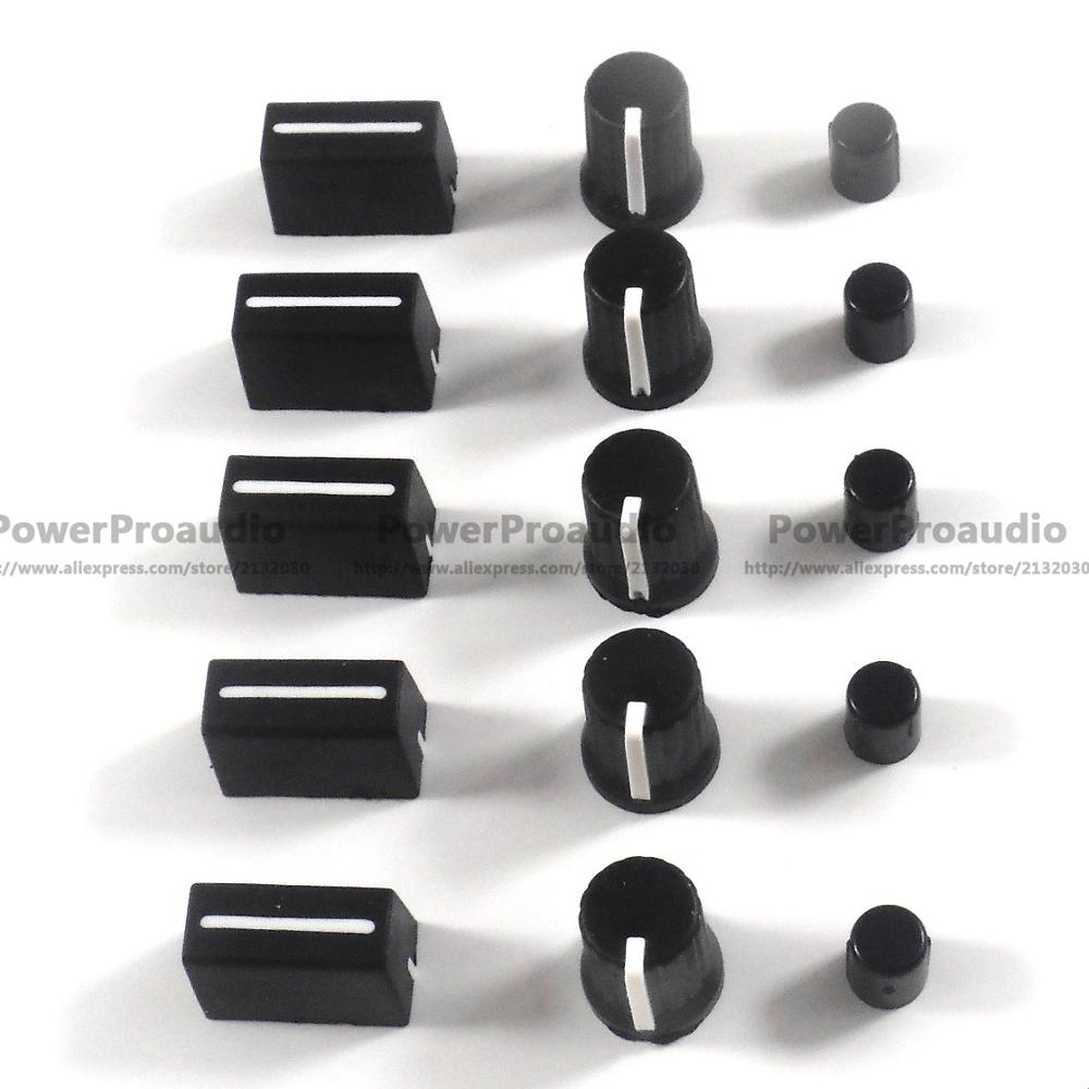 5PCS Rotary Knob+5PCS Fader Cap For Rane Mixer TTM 57 61 62 64 68 (Black)