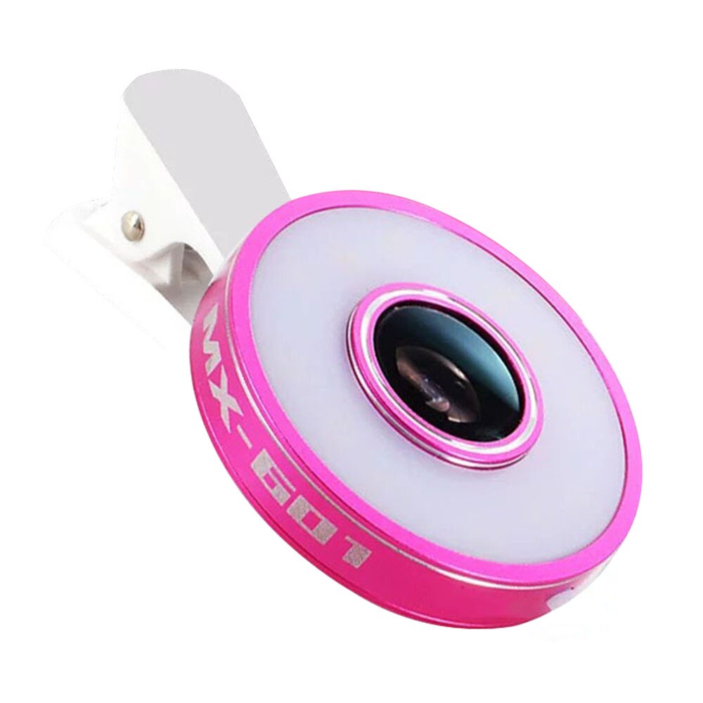 6 in 1 Filling Light 8 LED Ring llight Wide-angle Fish-eye Lens Universal Selfie Phone Lamp Fisheye Lens Phone llight: Rose red