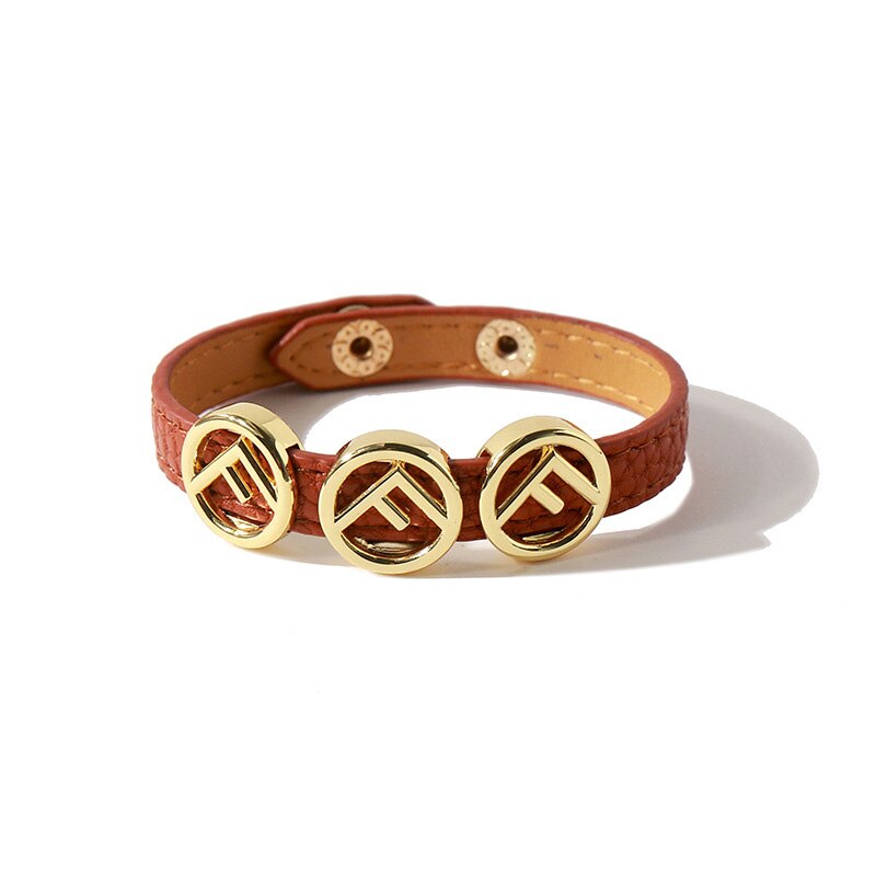 Pulsera de cuero sintético estilo Punk para mujer, brazalete con abalorios de letras chapados en oro de acero de 316L, joyería de al por mayor: Brown