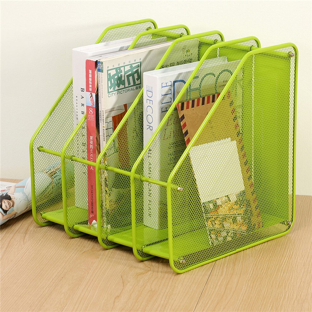 Metal Mesh Desktop Basket Resume File Folder Holders Detachable Magazine Document Display Storage Organizer with 4 Compartment