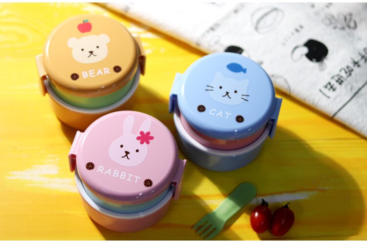Cute Animal Lunch Box Japanese Double-layer Round Mini Lunch Box Children's Lunch Box Microwave Box Bento Box Kids Lunch Box