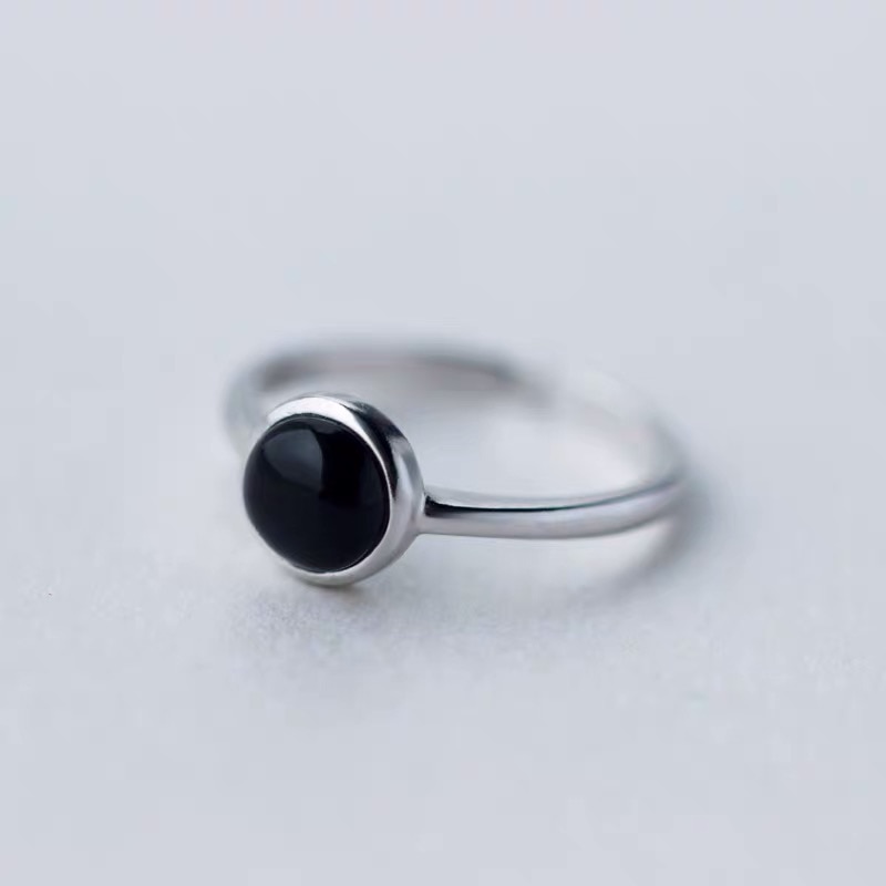 Echt 925 Sterling Silber schwarz Zirkon Runde Ring Für Frauen Nette Feine Schmuck Minimalistischen Zubehör