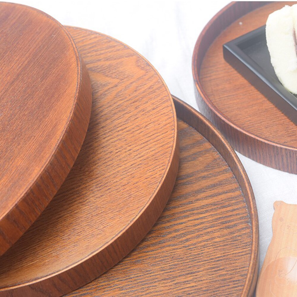 Home Decor Display Dish Round Fruit Desktop Holder Wooden Plate Storage Tray Food Keeper Dessert Kitchen Snack Restaurant Bar