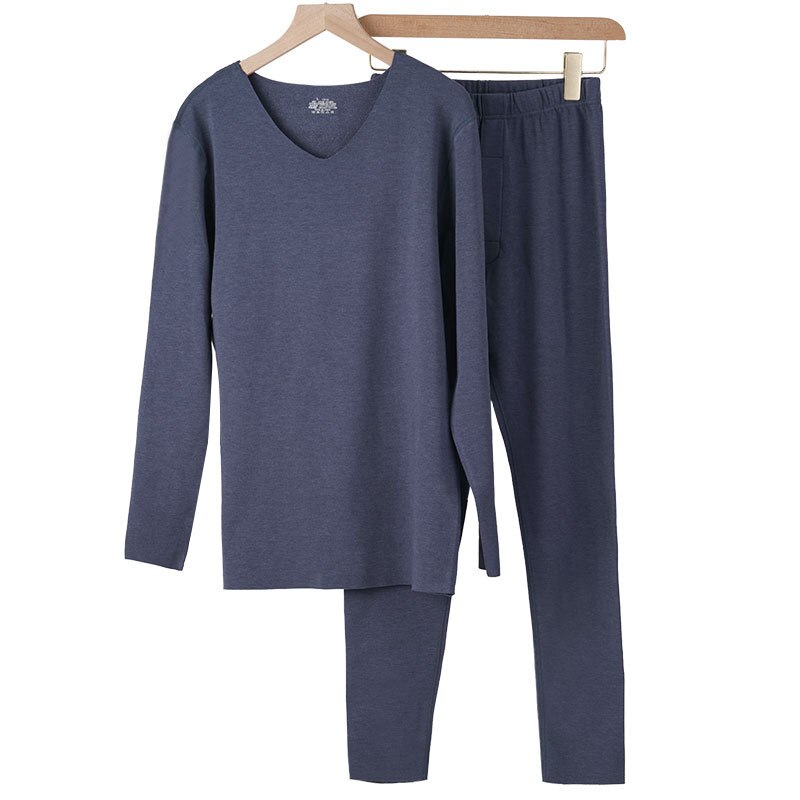 Roupa interior térmica terno além de veludo sem costura nova absorção de umidade e aquecimento terno térmico qiuyi calças compridas: Navy / L