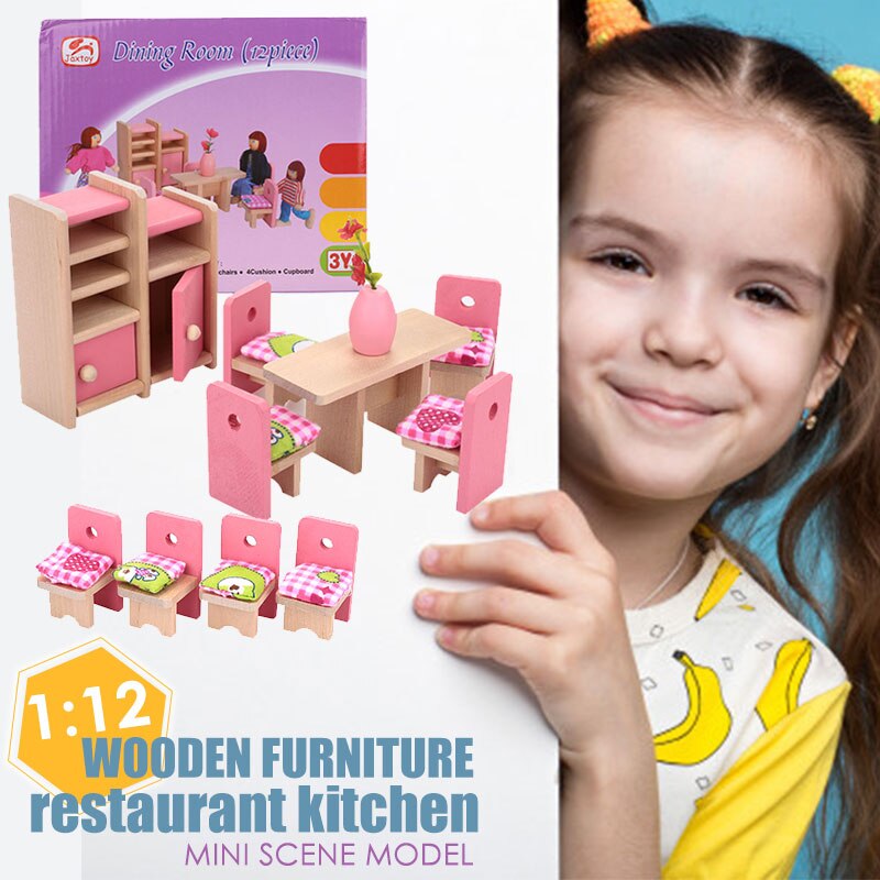 Puppe Restaurant Puppenhaus Küche Mini Möbel Holz Farbe Dekor Sammlung Innenausstattung Puppenhaus Spielzeug