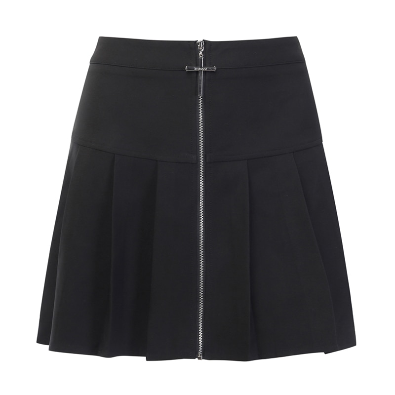 InsGoth Black Pleated Mini SKirts Women Harajuku Grunge Streetwear Cross Zipper Gothic Skirts Female