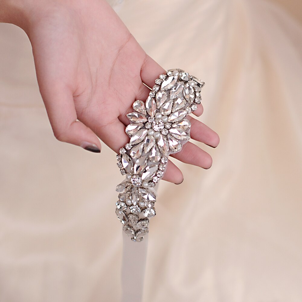 TRiXY S407 Rhinestones Belt Wedding Belt Silver Diamond Belt Crystal Bridal Belt Sash for Wedding Gown Shiny Wedding Accessories