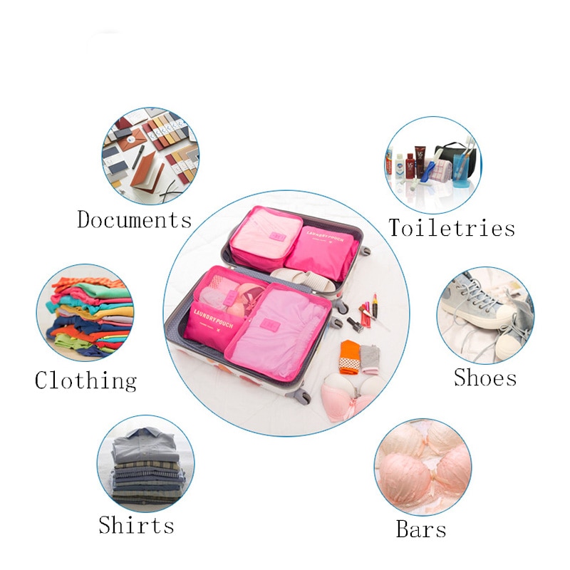 6PCS/Set PackingTravel Organizers Travel Accessories Cloth Travel Mesh Bag Luggage Organizer Packing Cube Organizer Pouch