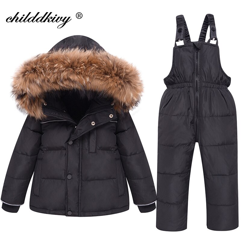 Combinaison d'hiver pour enfants vers le bas épaissir bébé garçon Ski costume enfant en bas âge fille Snowsuit enfants parka enfant manteau pour bébé: black / 18M