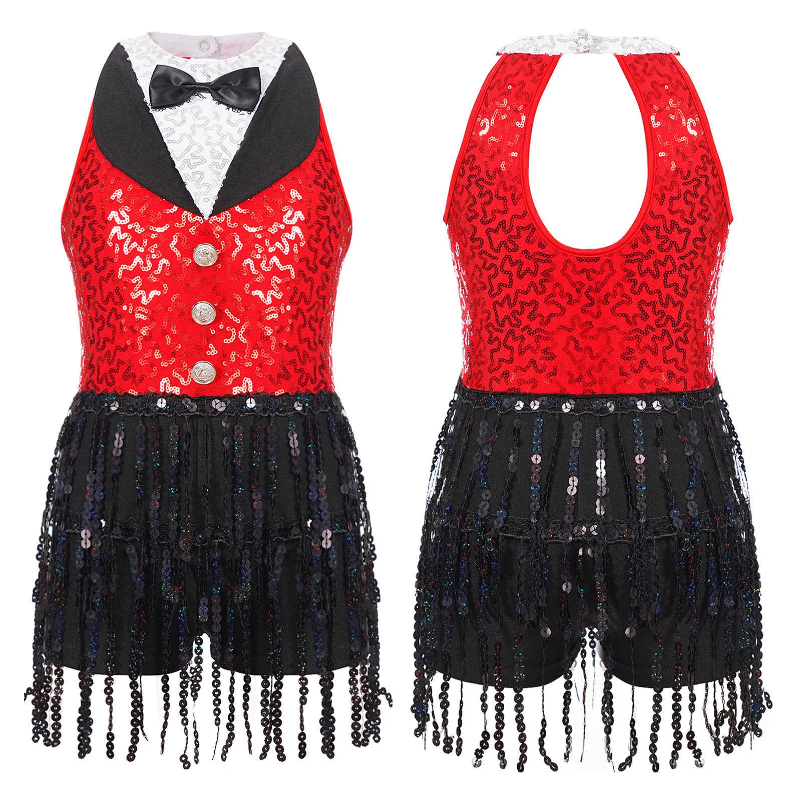 Children Girls Latin Jazz Dance Cha-cha Samba Stage Performance Costume Sleeveless Shiny Sequin Tassel Boyshorts Dress Dancewear: XL / Beige