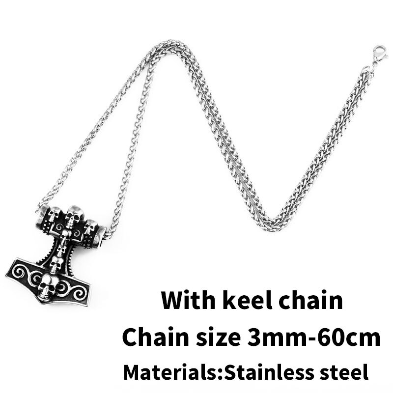 Beier 316l rostfri viking norrländska odin thors mjolnir hammare män skandinaviskt halsband hänge dödskalle smycken  lp390: Rodiumpläterad