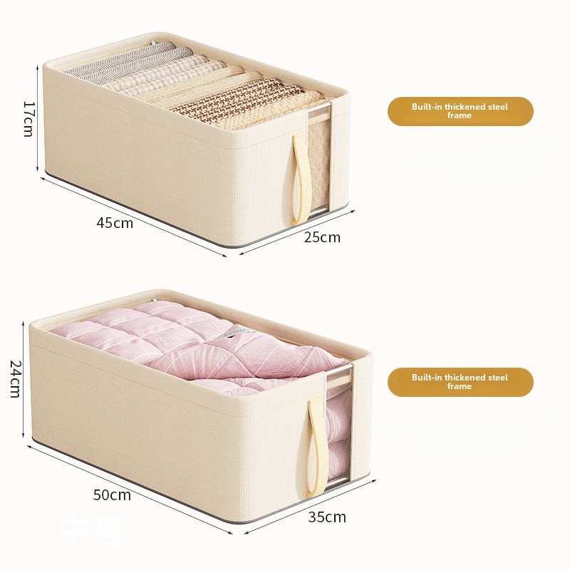 Wardrobe Storage Box Oxford Cloth Storage Box with Steel Frame Visual Desktop Storage Box Household Clothes Storage Container: M / black