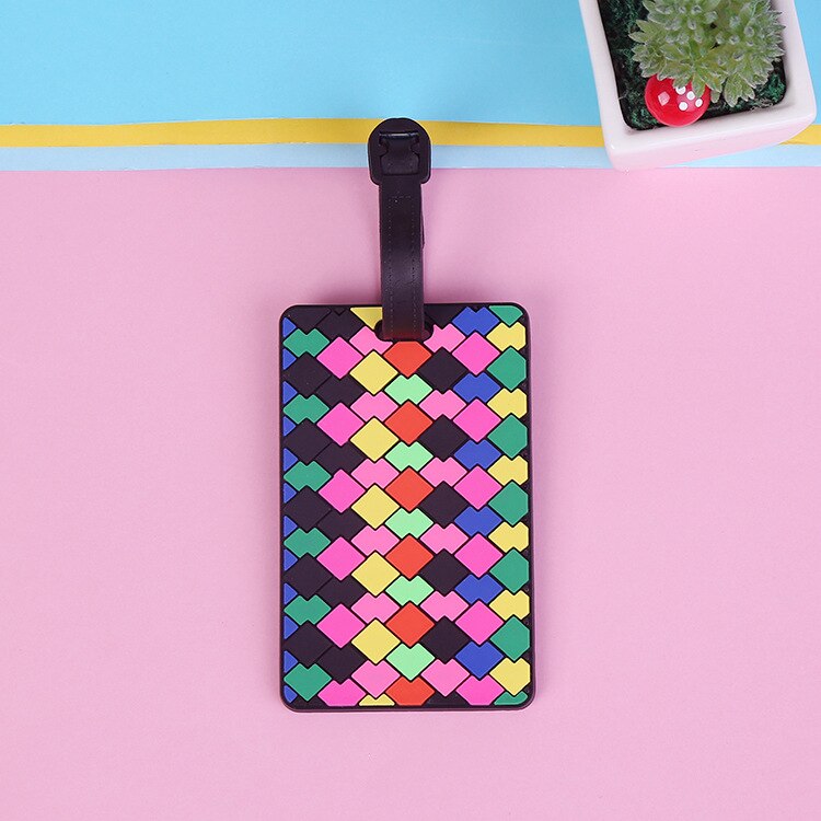 Litthing bagage carte Silicone nom étiquette volante Style National multicolore géométrique dessin animé étiquette volante pour bagages/valise