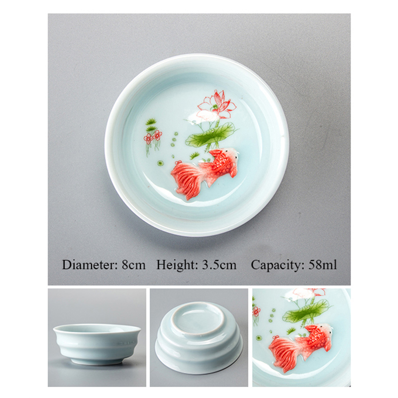 Chinees Porselein Tea Kopjes Sets Reizen Keramische Groene Thee Cup Smaak Kung Fu Thee Kom Ceremonie Celadon Vis Theekopje Theewaar: A03 8x3.5cm 58ml