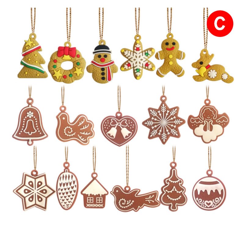 Ginger bread Man Decorations Christmas Ornaments Deer Snowman Xmas Tree Pendant Charm Hanging Ornament Decorations: D SET