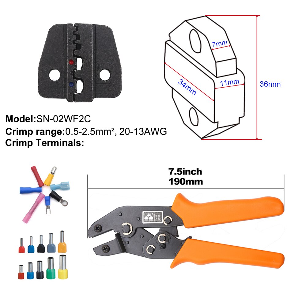 Insulated Terminals Crimper And Interchangeable Dies For Heat Shrinkable Connector Wire Crimping Tools Ratcheting 7Inch SN-02C: SN-02C