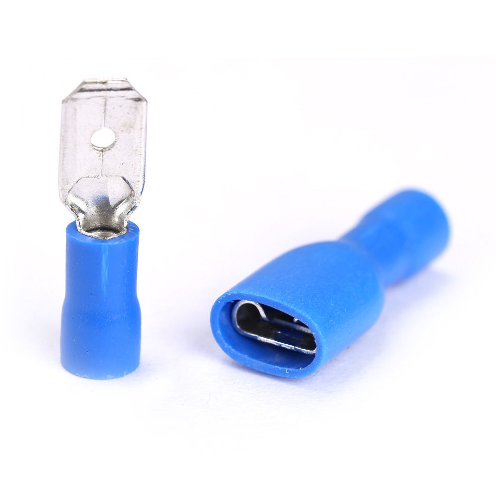 100x Spade Crimp Terminals Insulated Connectors Male&female Cable Shoes Blue Male/Female Insulated Crimp Terminals