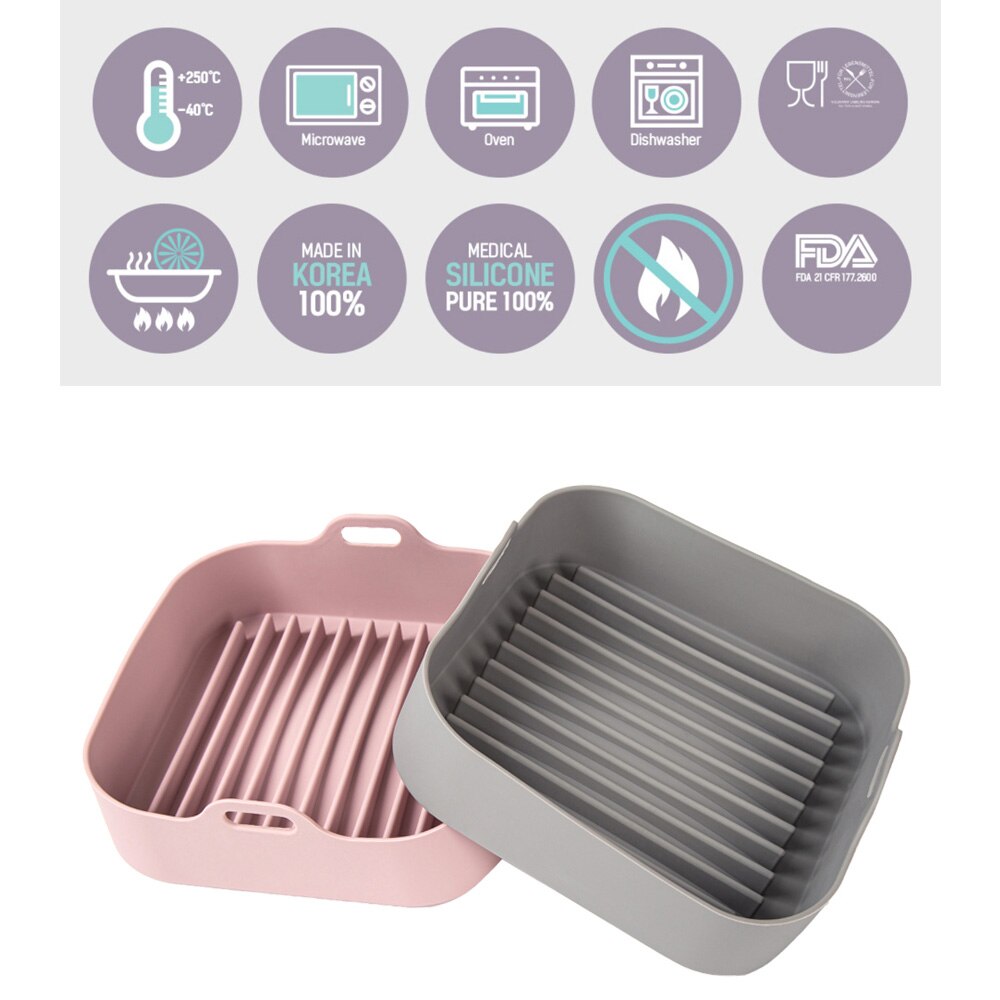 Air Fryer Accessories Thicken Silicone Pot Fried Chicken Pizza Bread Basket Square Baking Dishes Microwave Heating Grill Pan