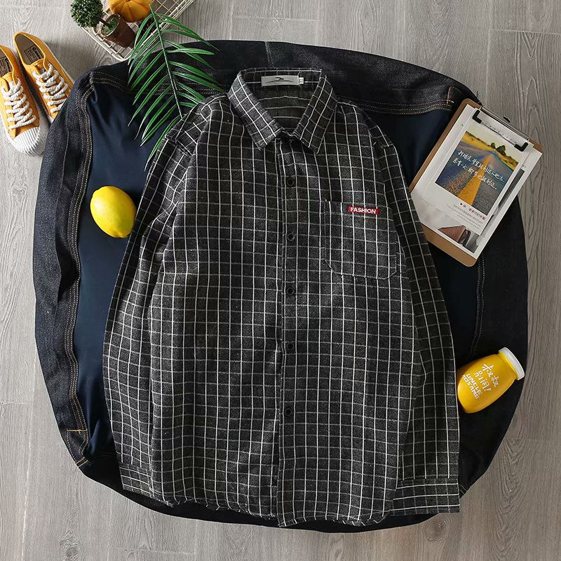 Plaid Shirt Mannen Lange Mouwen Streetwear Kleding Heren Shirts Harajuku Top Mannetjes Vintage Plus Size Fashions Koreaanse Stijl Eenvoudige: gray / XXL