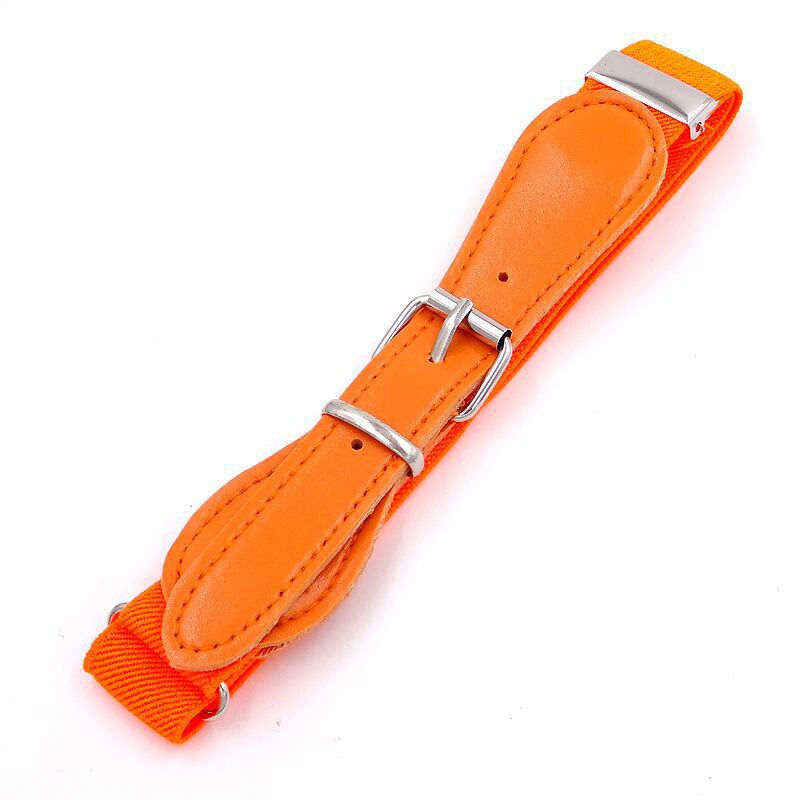 Niños nuevos cinturones elásticos de lona hebilla para niños niñas Color caramelo PU cinturón niños cinturones de cuero ajustables: 14